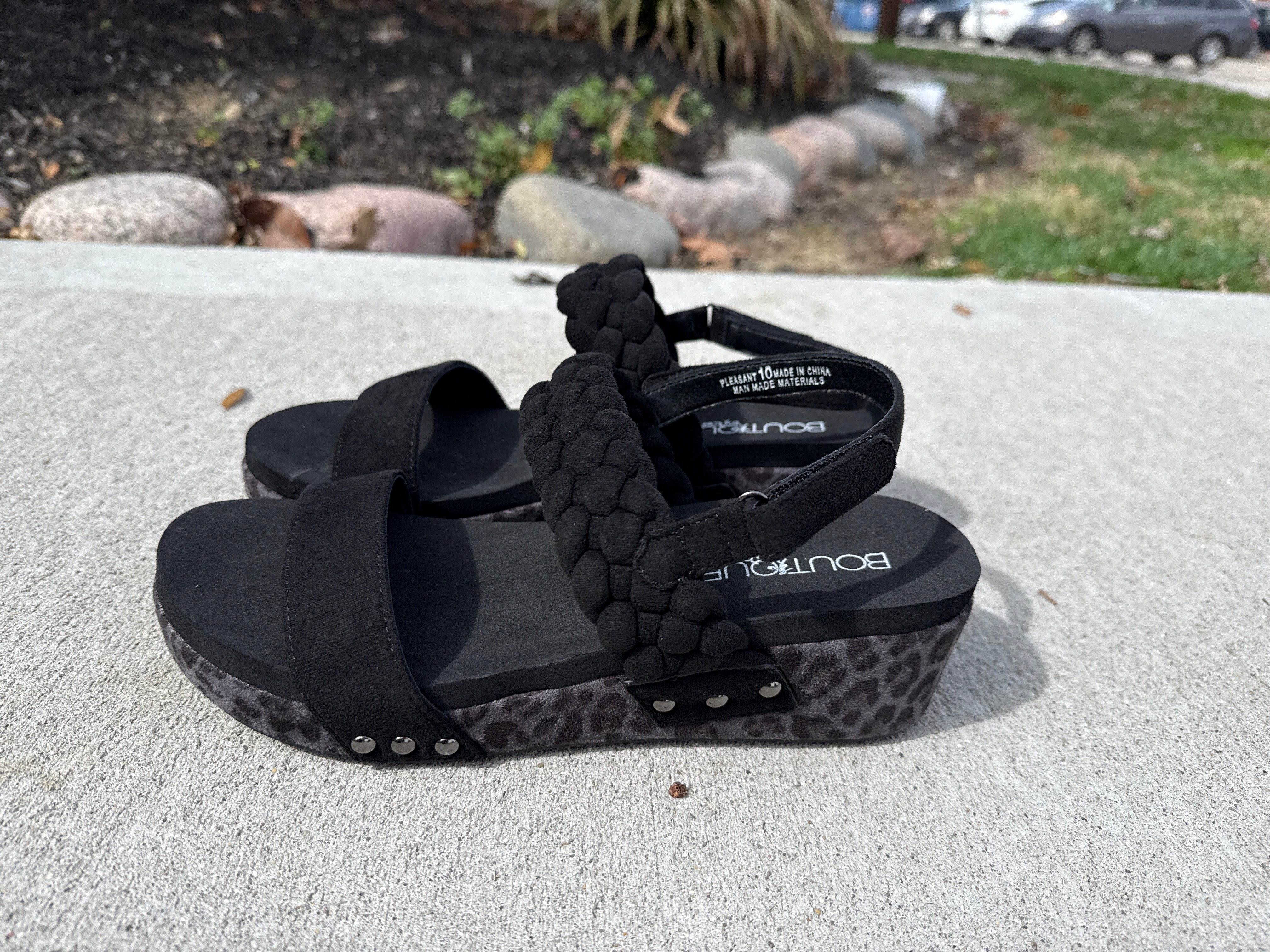 Corky's Black with Leopard Sandals-How Cute is That? Boutique