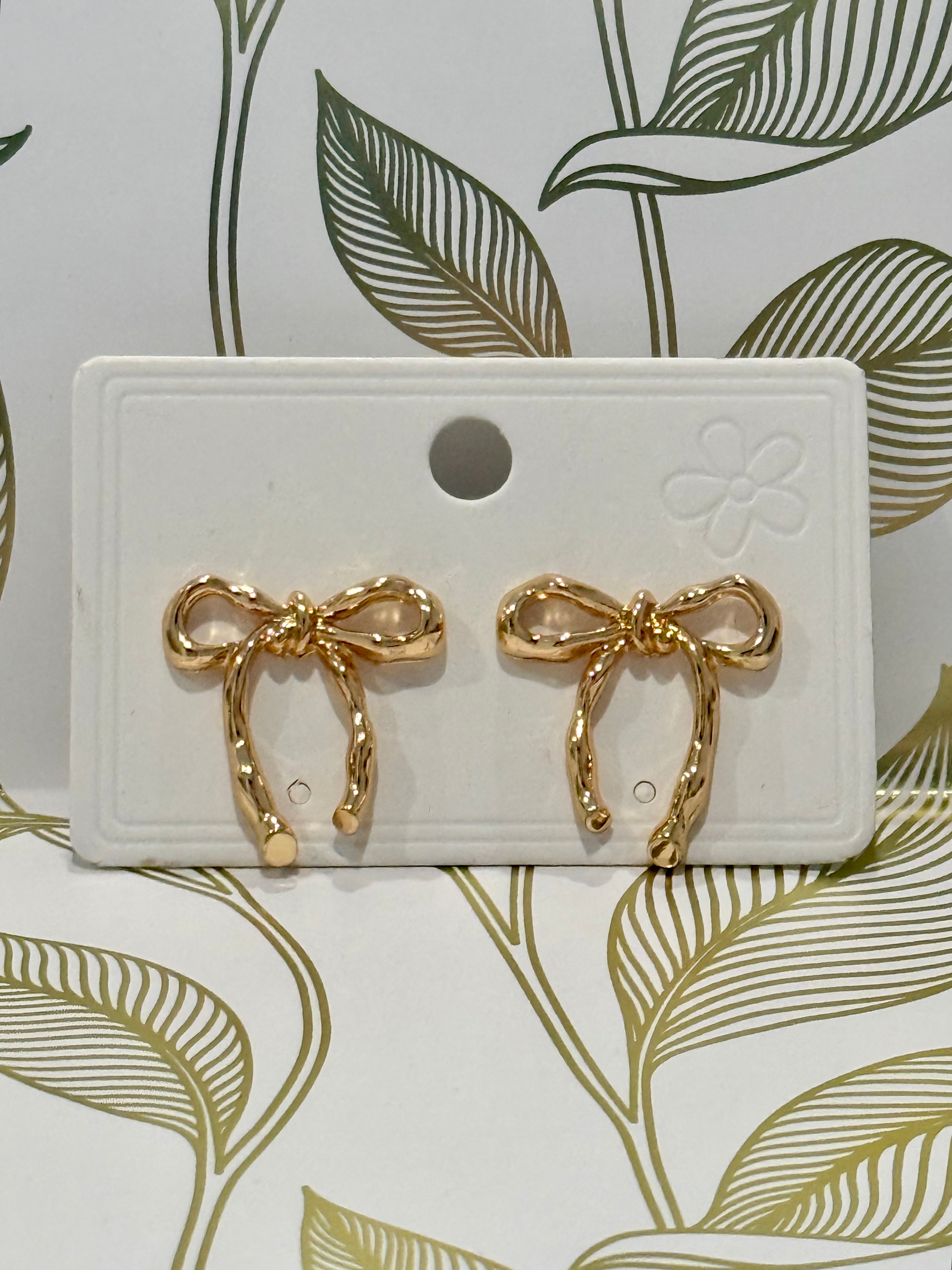 Gold Bow Earrings-How Cute is That? Boutique