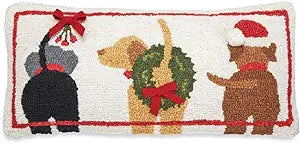 Three Dogs Hooked Wool Pillow By Mudpie