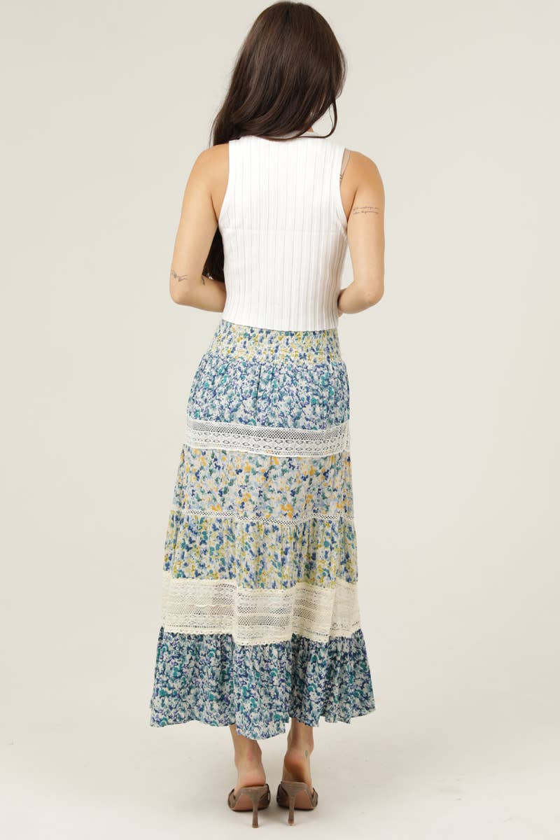 TIERED LACE TRIM SMOCKED WAIST MAXI SKIRT-How Cute is That? Boutique
