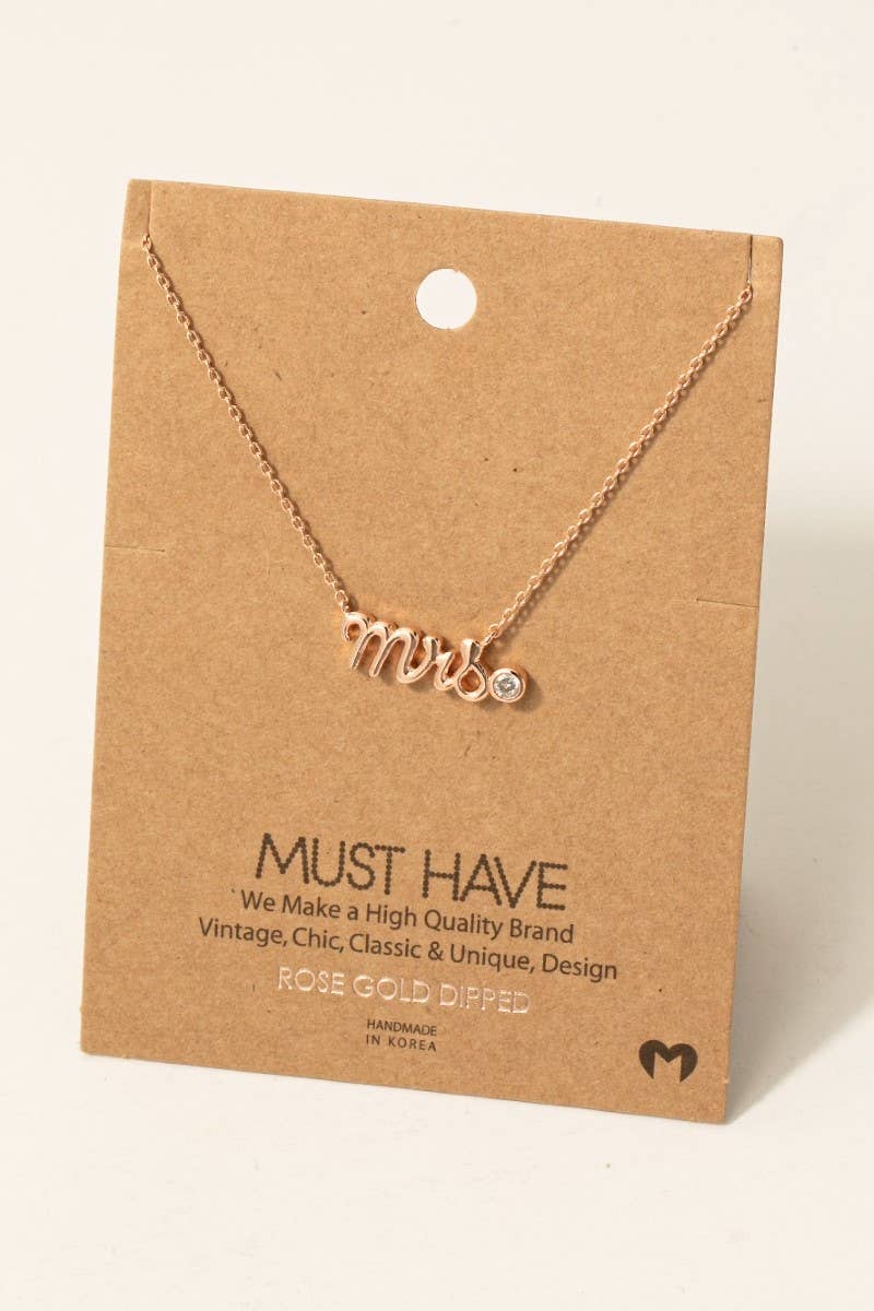 Gold Dipped Mrs Cz Stud Pendant Necklace-How Cute is That? Boutique