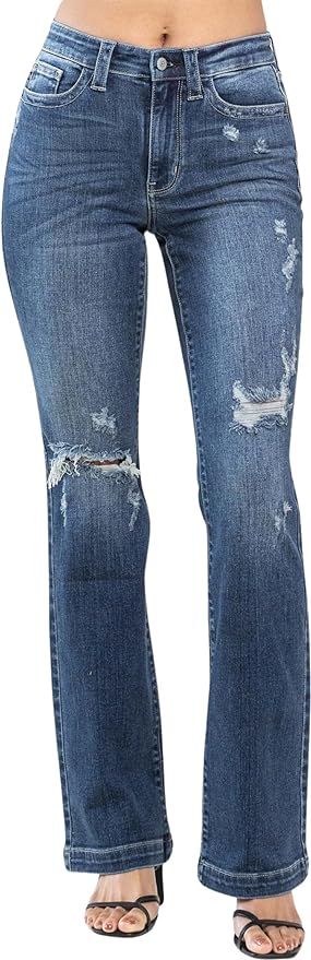Judy Blue Women's Mid-Rise Hand Sand & Destroyed Bootcut Jeans-How Cute is That? Boutique