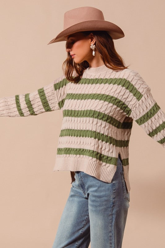 Stripe Cable Knit sweater-How Cute is That? Boutique