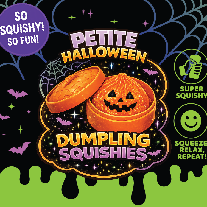 Fun Doh Spooky Steamer squishies shaped like dumplings, glowing green in the dark for spooky sensory fun.