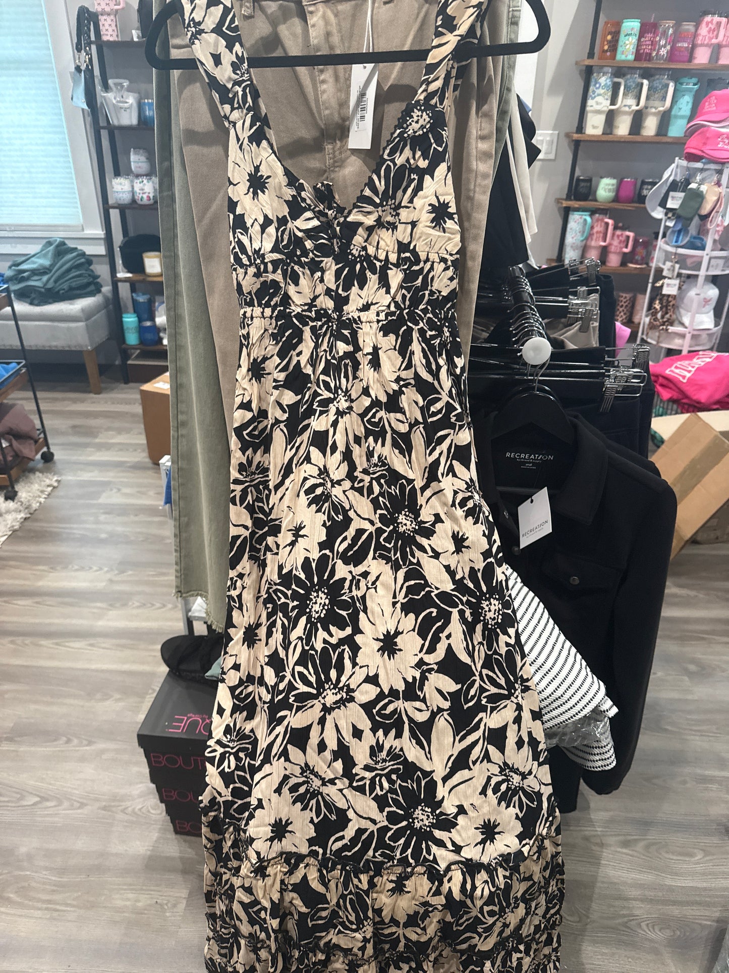 Deep V Maxi Dress with wide tank sleeve by Angie