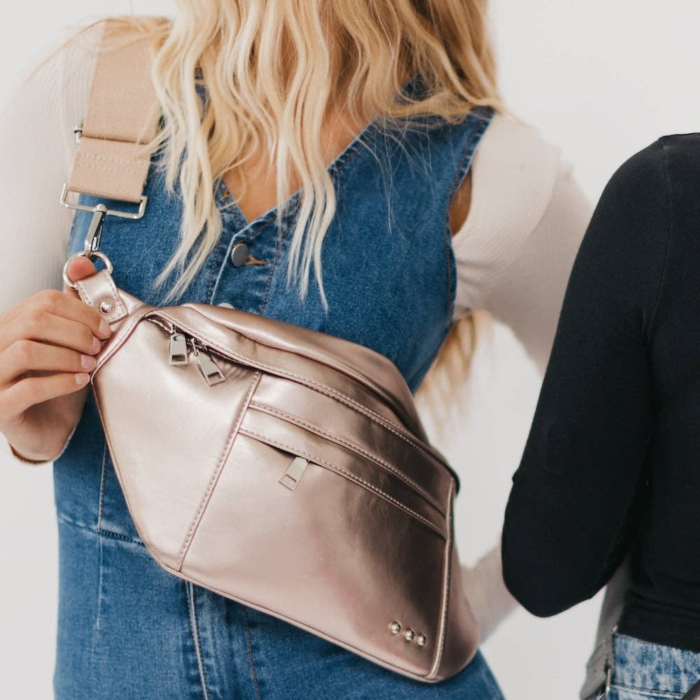 Marley Metallic Oversized Bum Bag Wholesale in Black-How Cute is That? Boutique