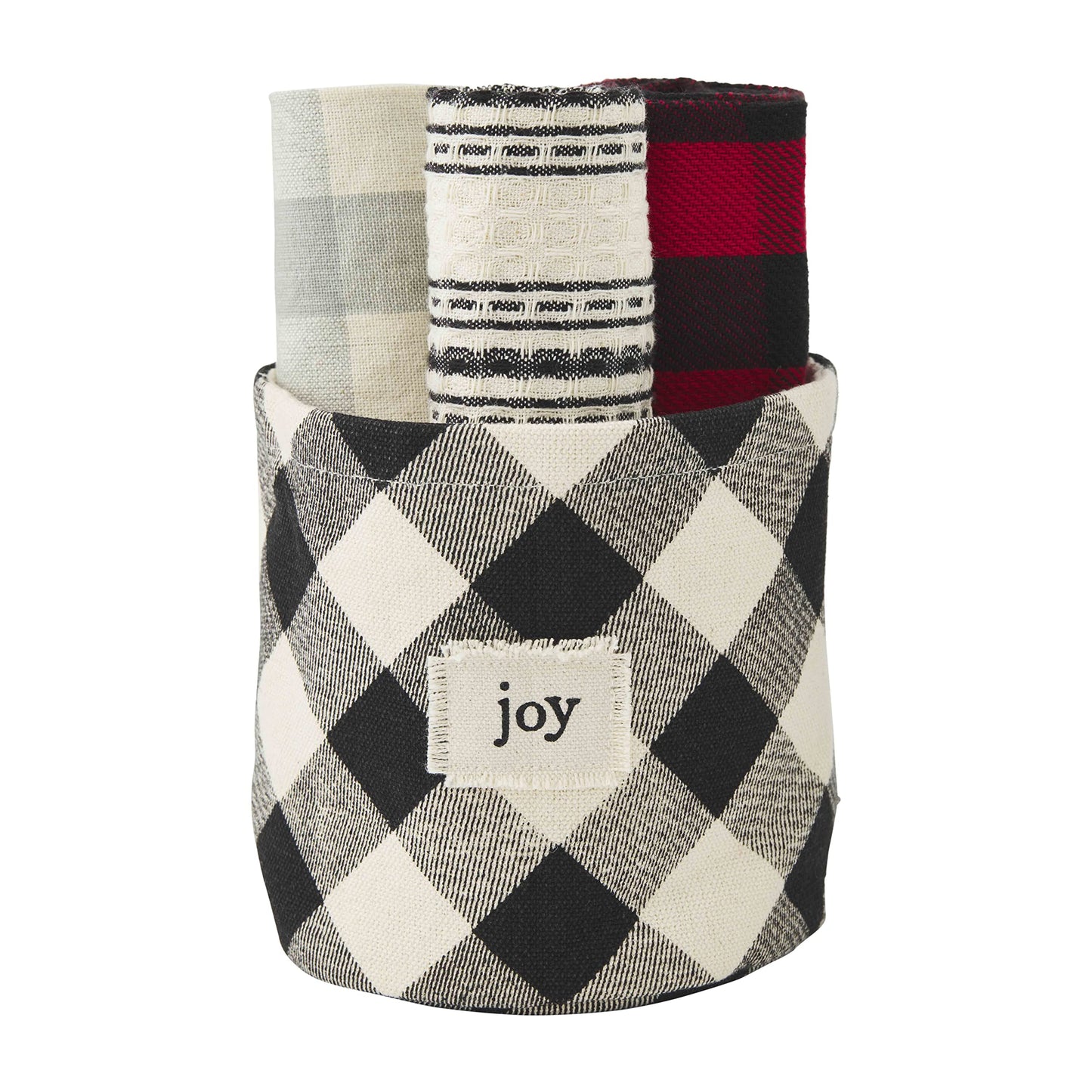 Gray Buffalo Check Christmas Towel Bucket