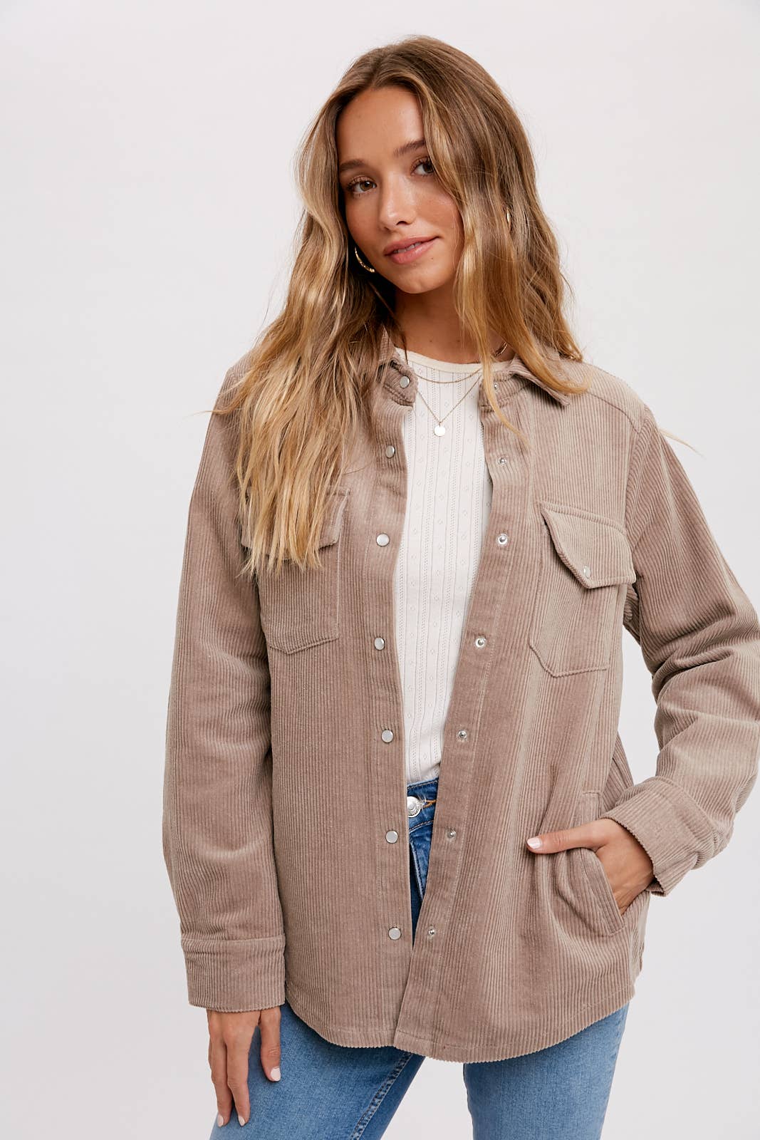 CORDUROY BUTTON DOWN SHACKET WITH POCKETS