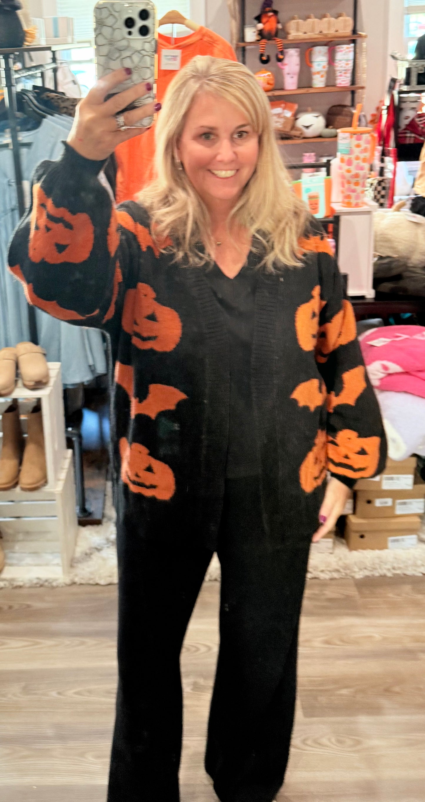 Halloween Pumpkin and Bat Cardigan