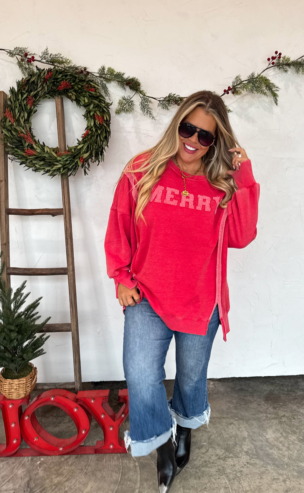 MERRY SWEATSHIRT in Red-How Cute is That? Boutique