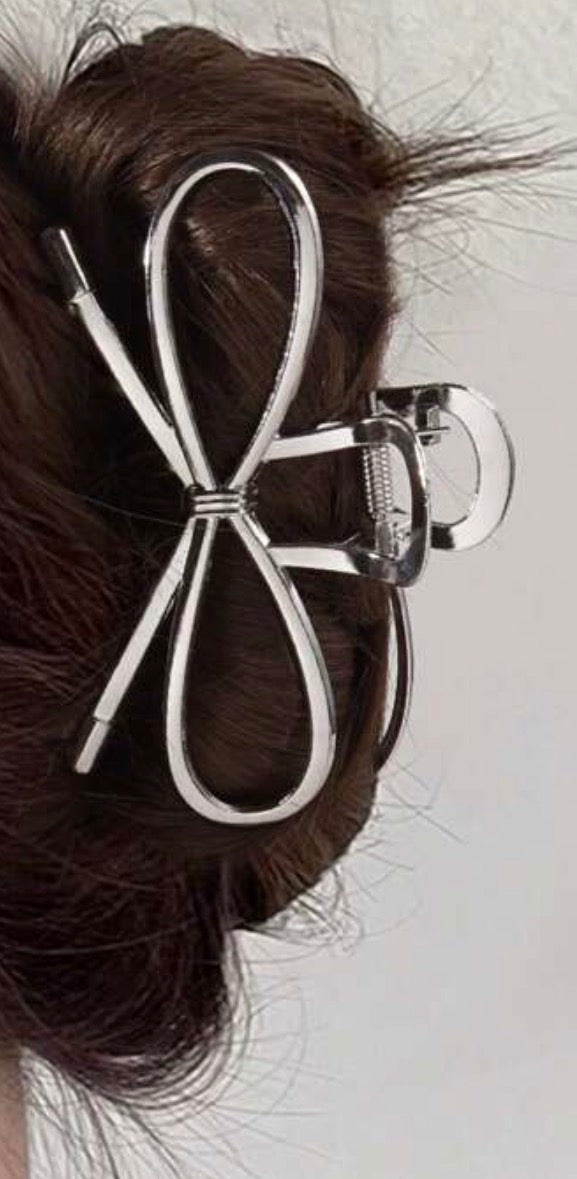 Bow Hair Claw in Silver-How Cute is That? Boutique