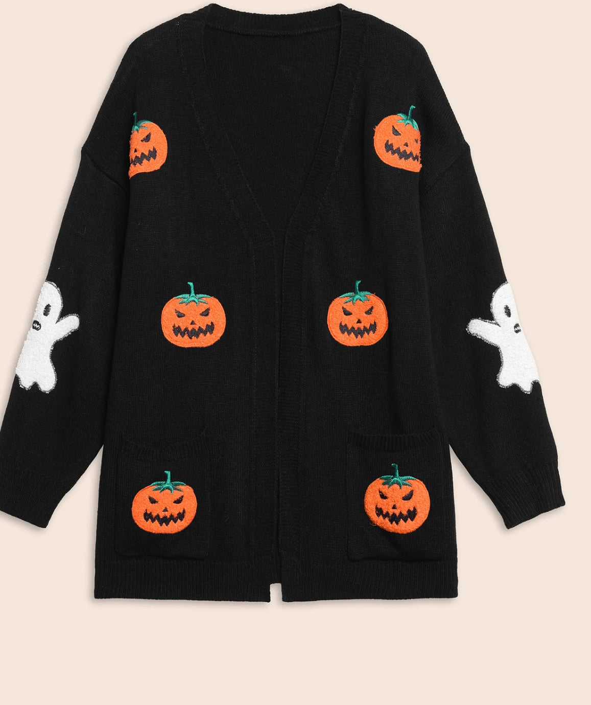 Halloween Pumpkin and Ghost Embroidered Cardigan