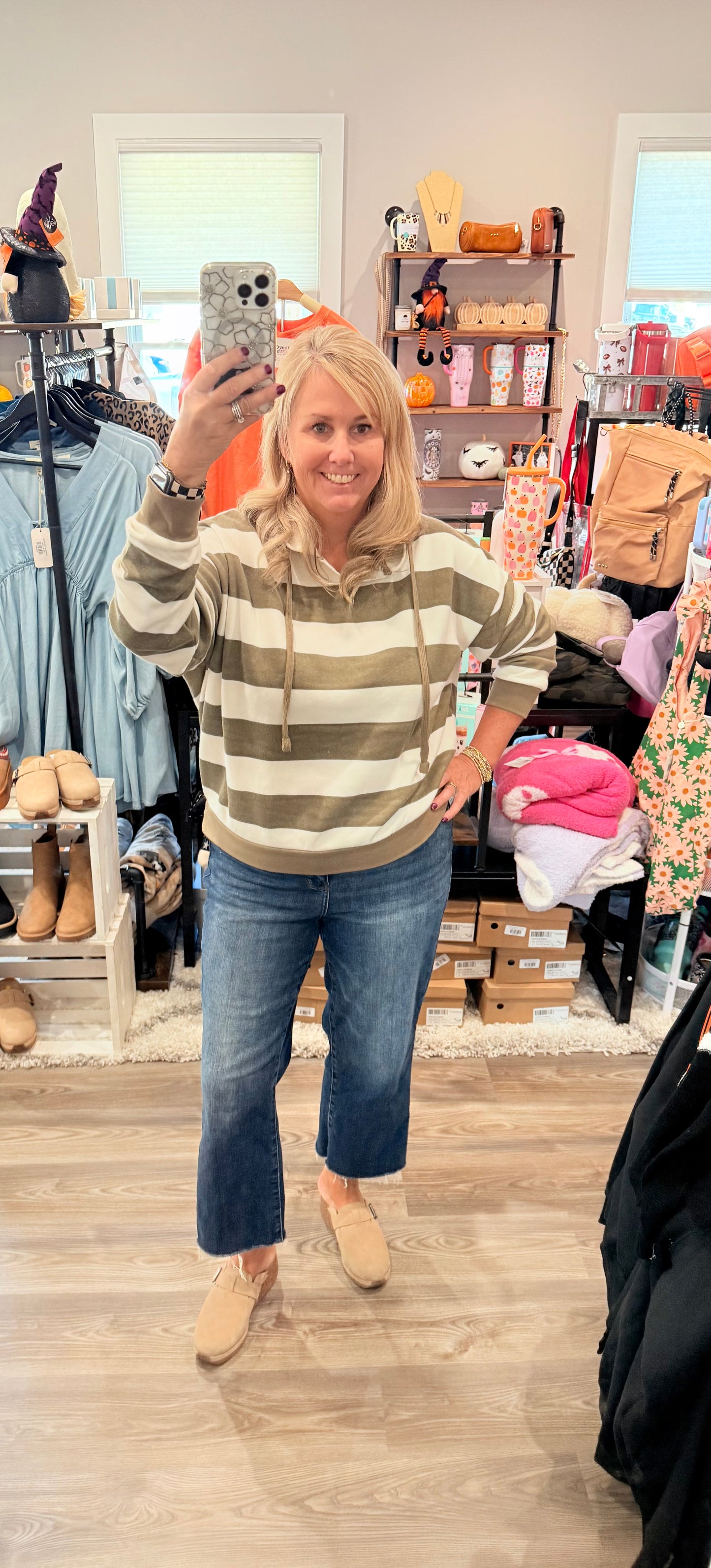 Patti Olive Striped Hoodie Sweatshirt
