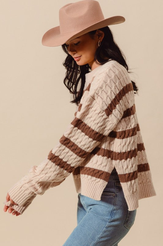 Stripe Cable Knit sweater-How Cute is That? Boutique