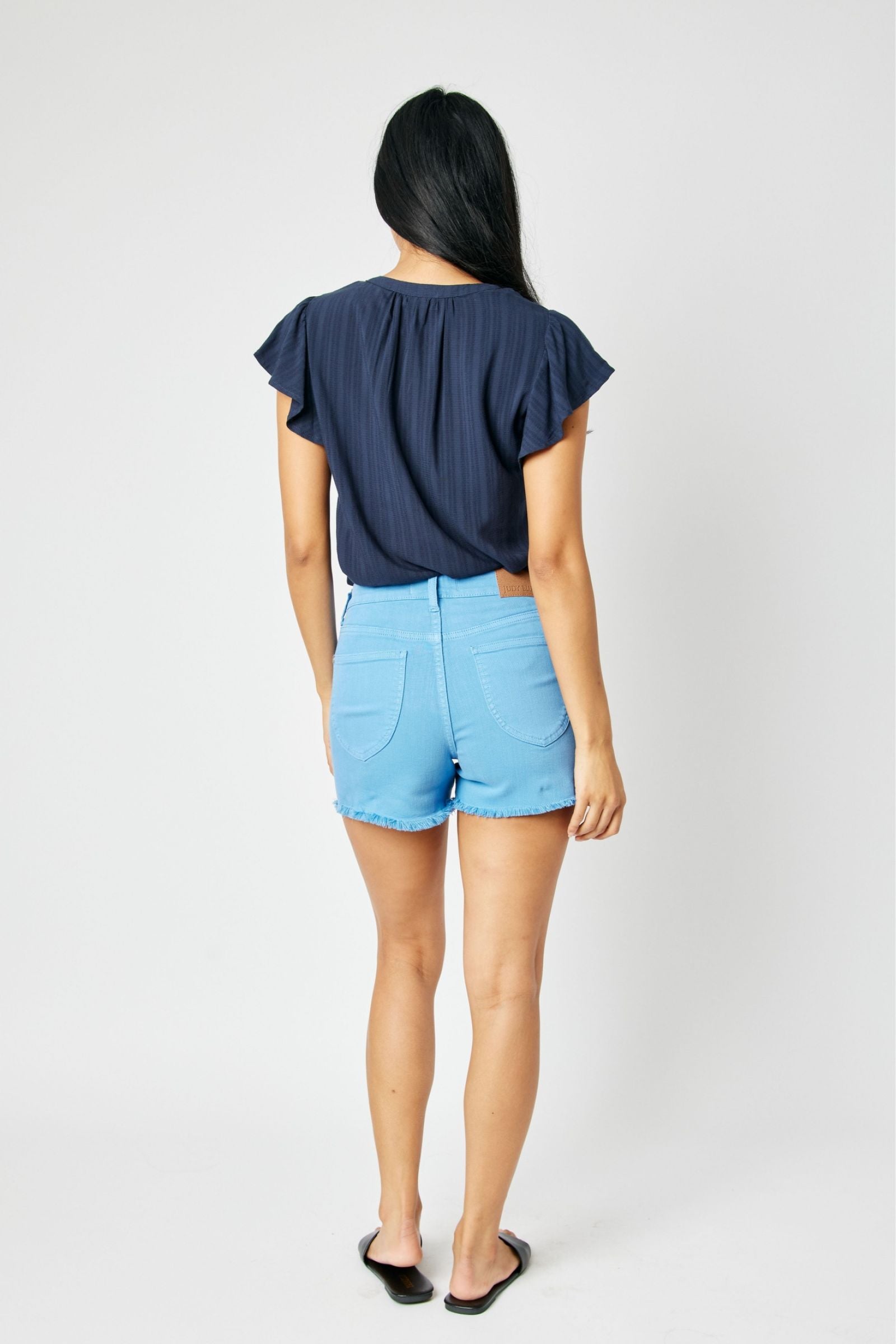 Mid-Rise Garment Dyed Fray Hem Shorts-How Cute is That? Boutique