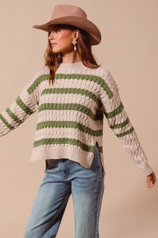 Stripe Cable Knit sweater-How Cute is That? Boutique