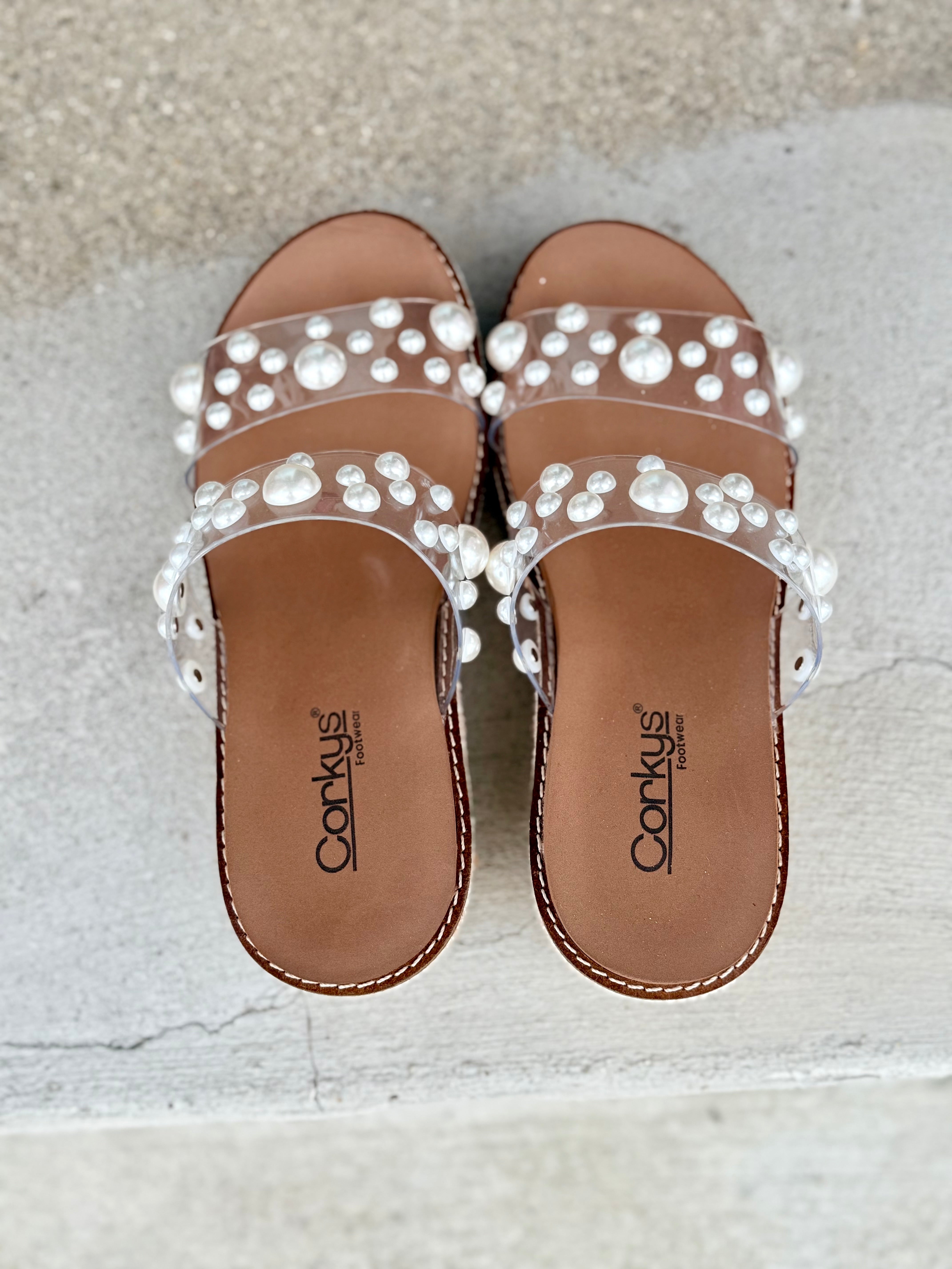Corky's Look Who’s Here Clear Pearl Platform Sandals – Bridal & Summer Style-How Cute is That? Boutique