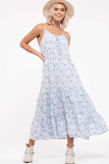 FLORAL PRINT TIERED CAMI MIDI DRESS-How Cute is That? Boutique