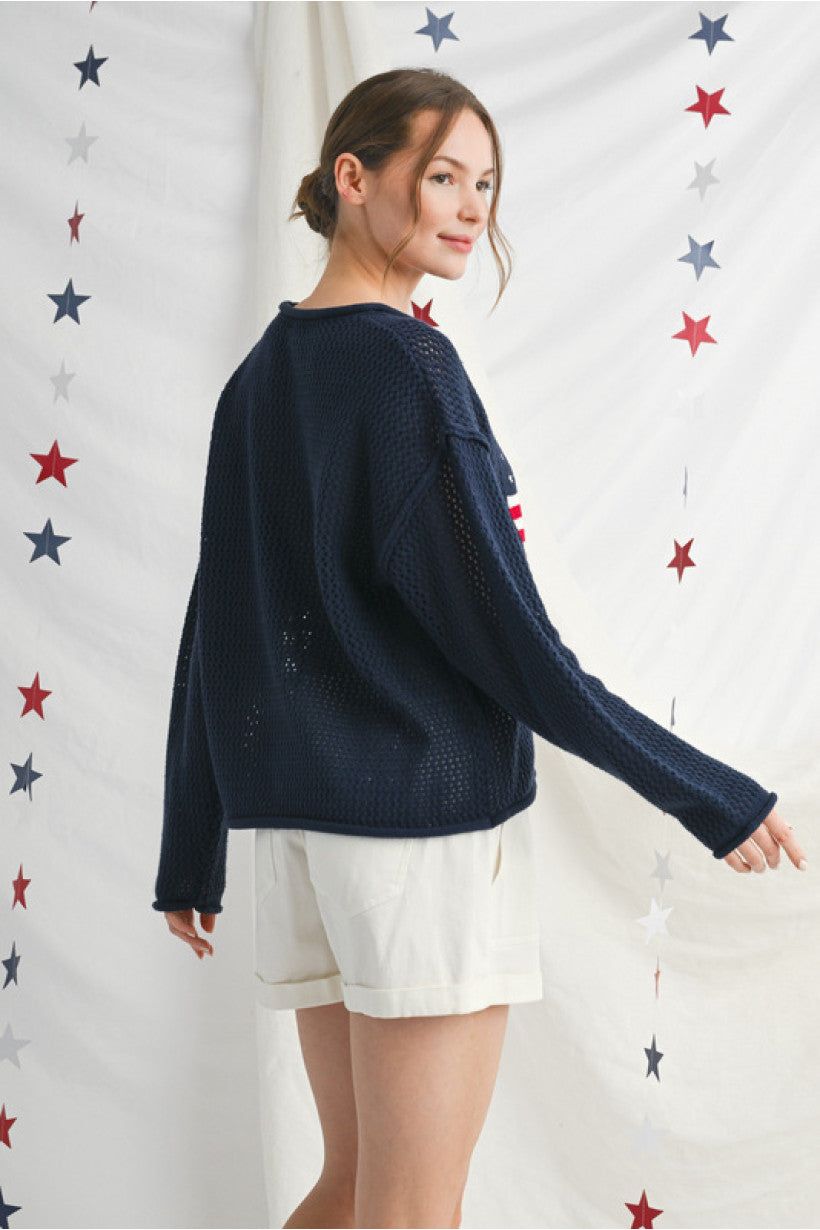 American flag print crochet knit top-How Cute is That? Boutique