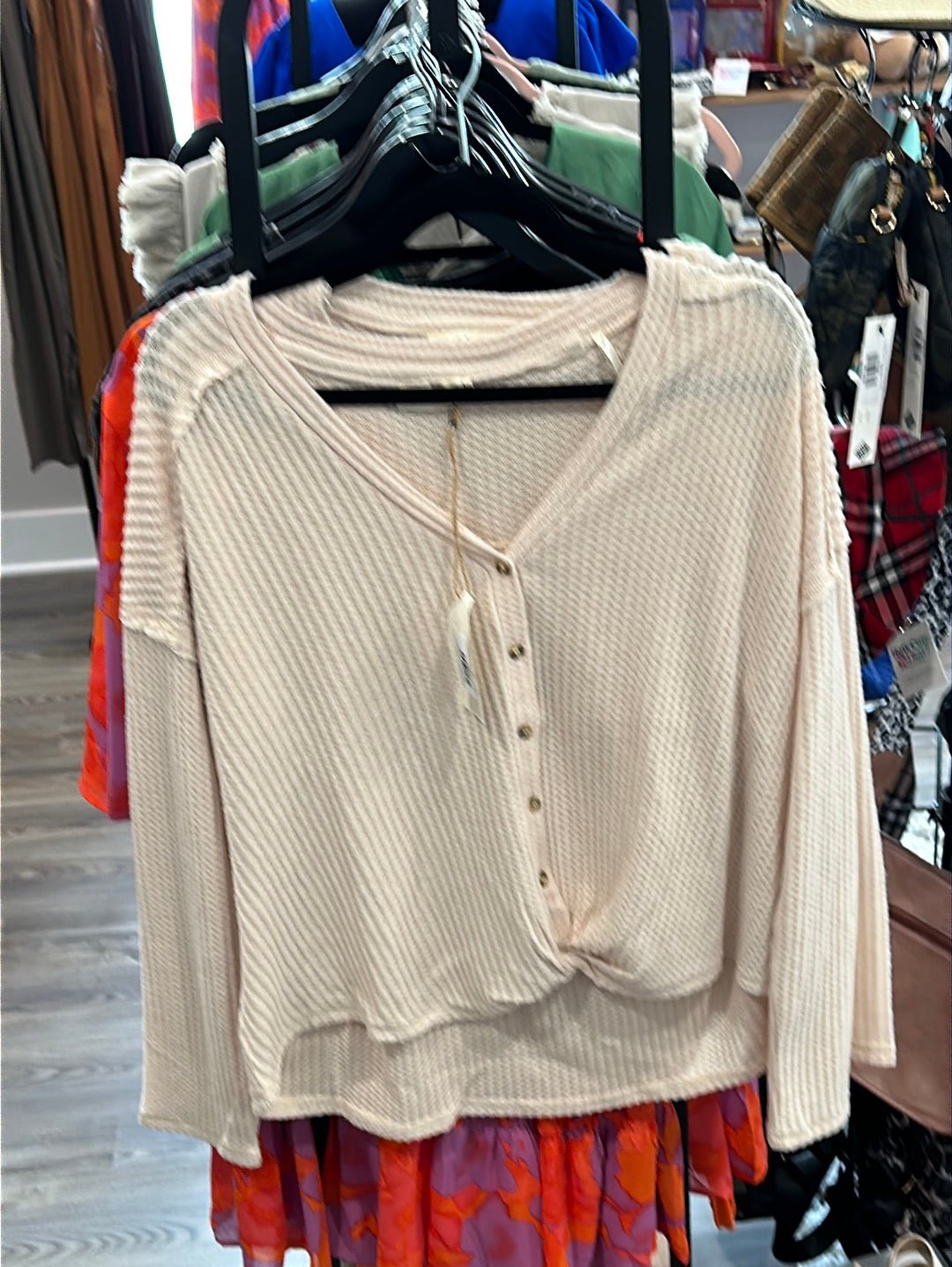 Vneck Button Waffle Shirt