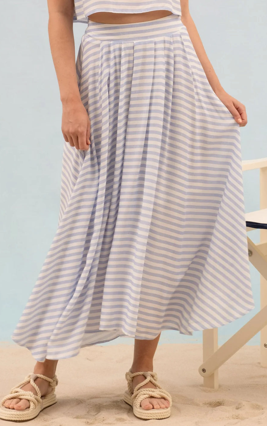 STRIPE HIGH WAIST PLEATED MIDI SKIRT