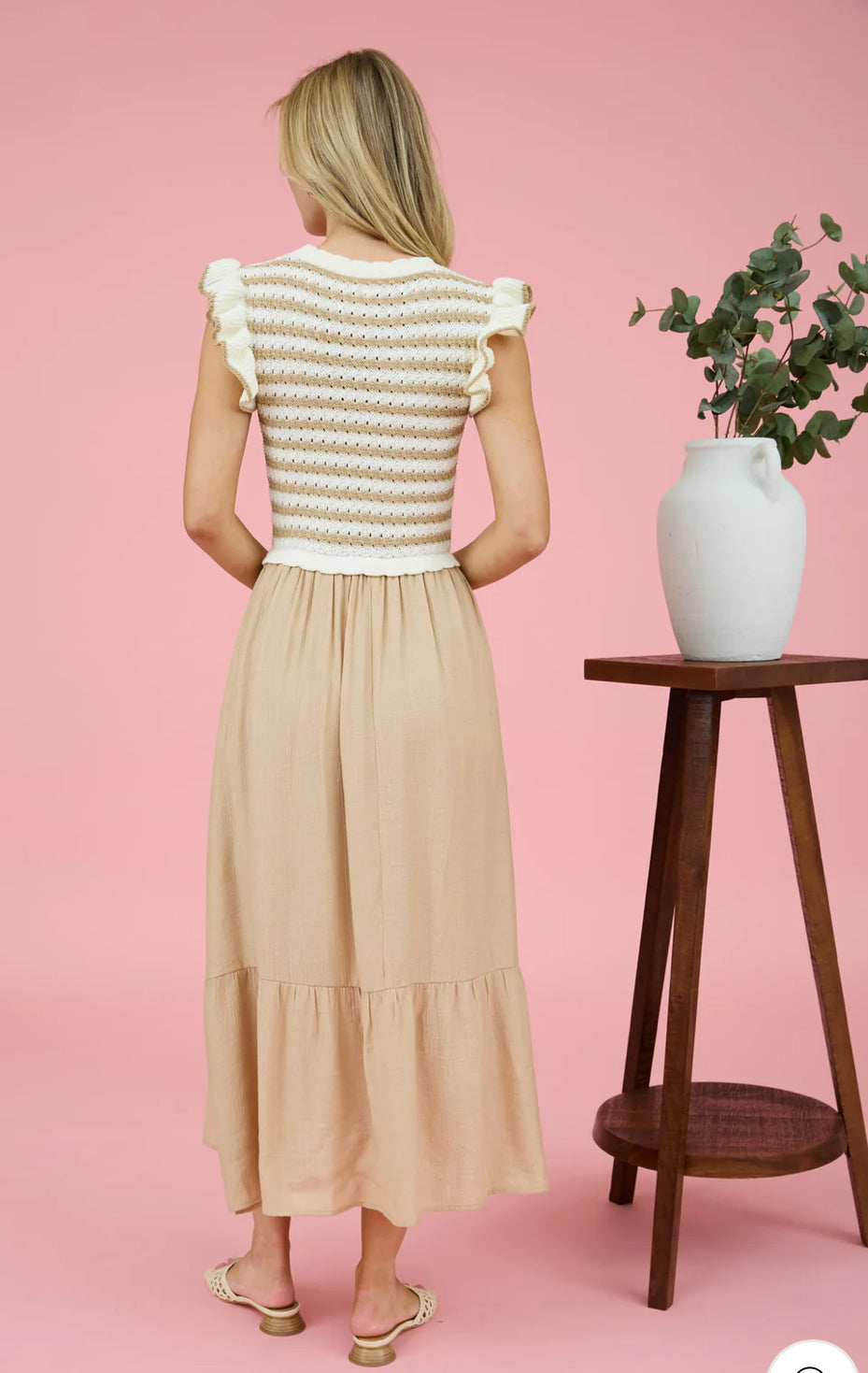 STRIPE SWEATER TOP MIXED MEDIA MIDI DRESS