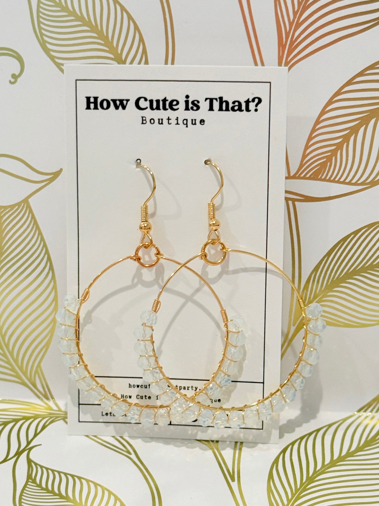 Gold Round Drop Earrings with Clear Beads