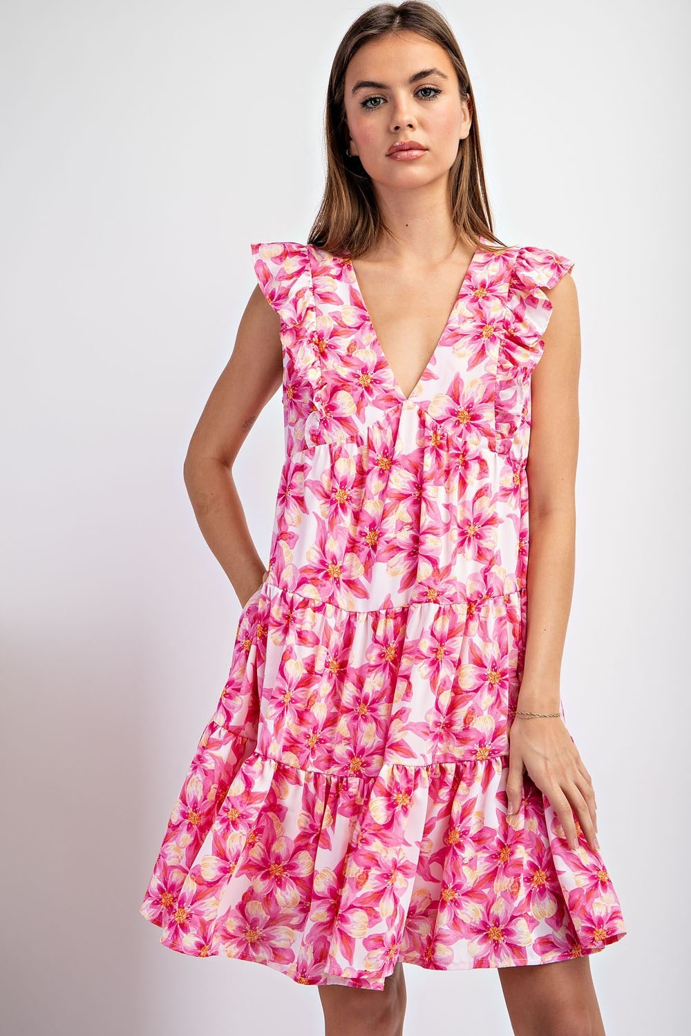FLORAL PRINT RUFFLE TIERED MINI DRESS-How Cute is That? Boutique