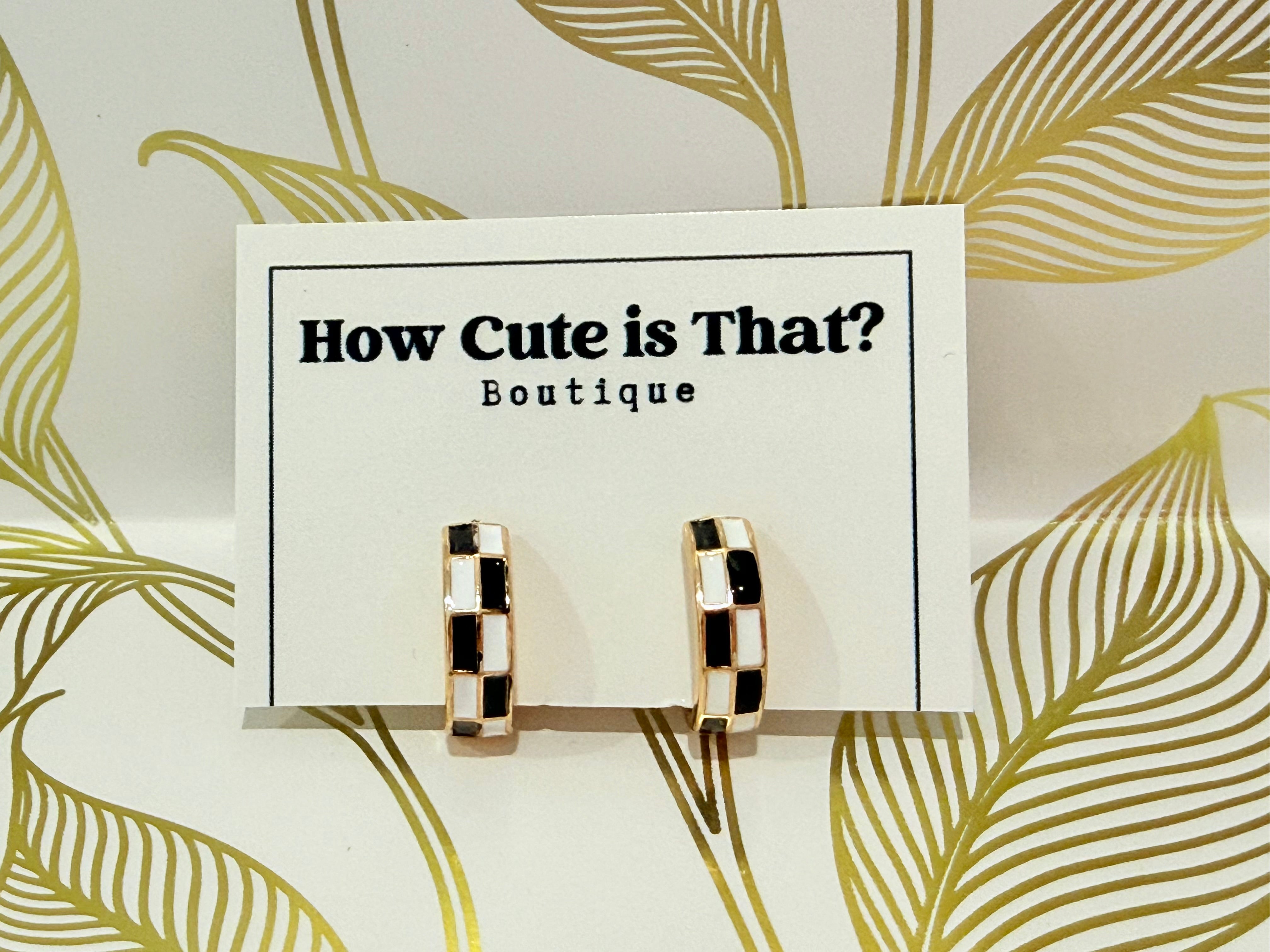 Black & White Checkered Small Hoops-How Cute is That? Boutique