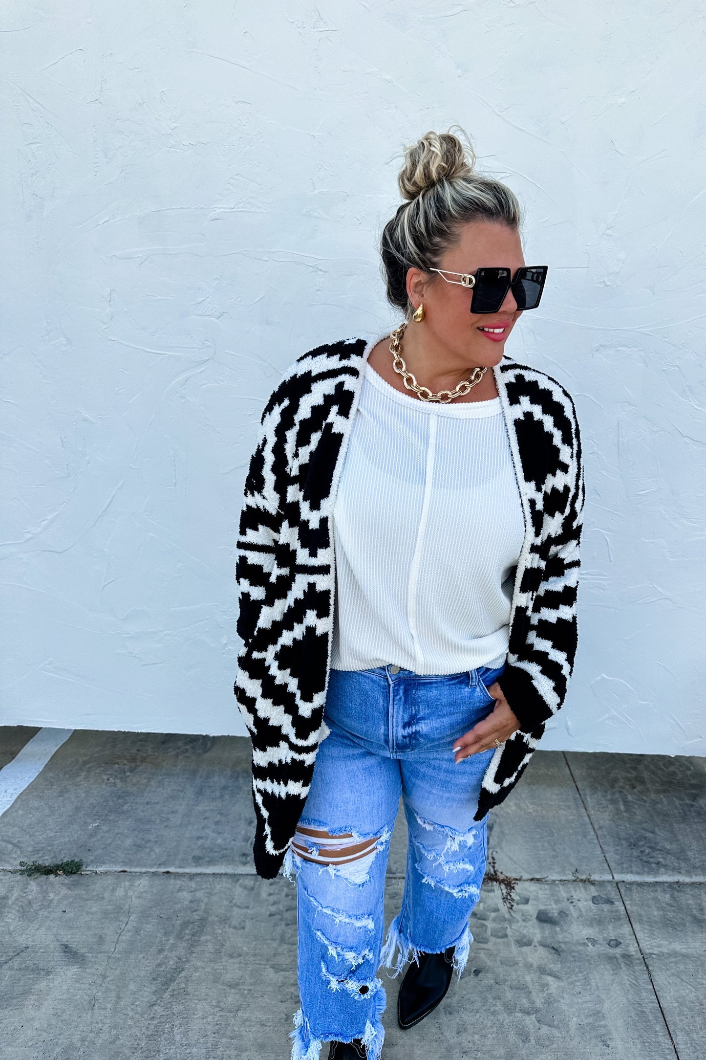 AZTEC REVERSIBLE CARDIGAN in BLACK