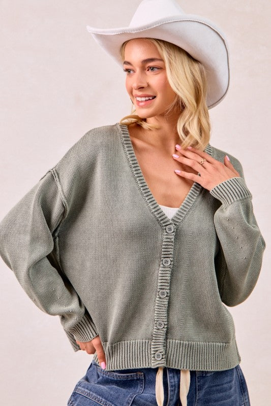 Washed V neck Cardigan-How Cute is That? Boutique