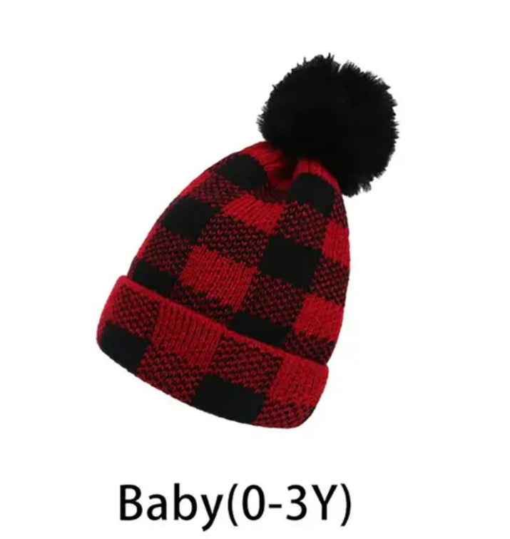 Red Buffalo Plaid Winter Hat Set- Mama and Mini Set