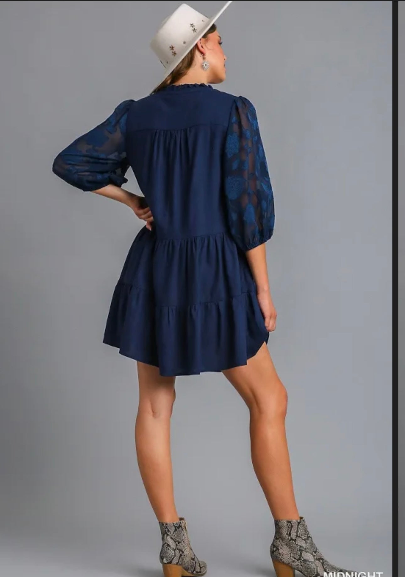 Floral Contrast Sleeve Tiered Dress