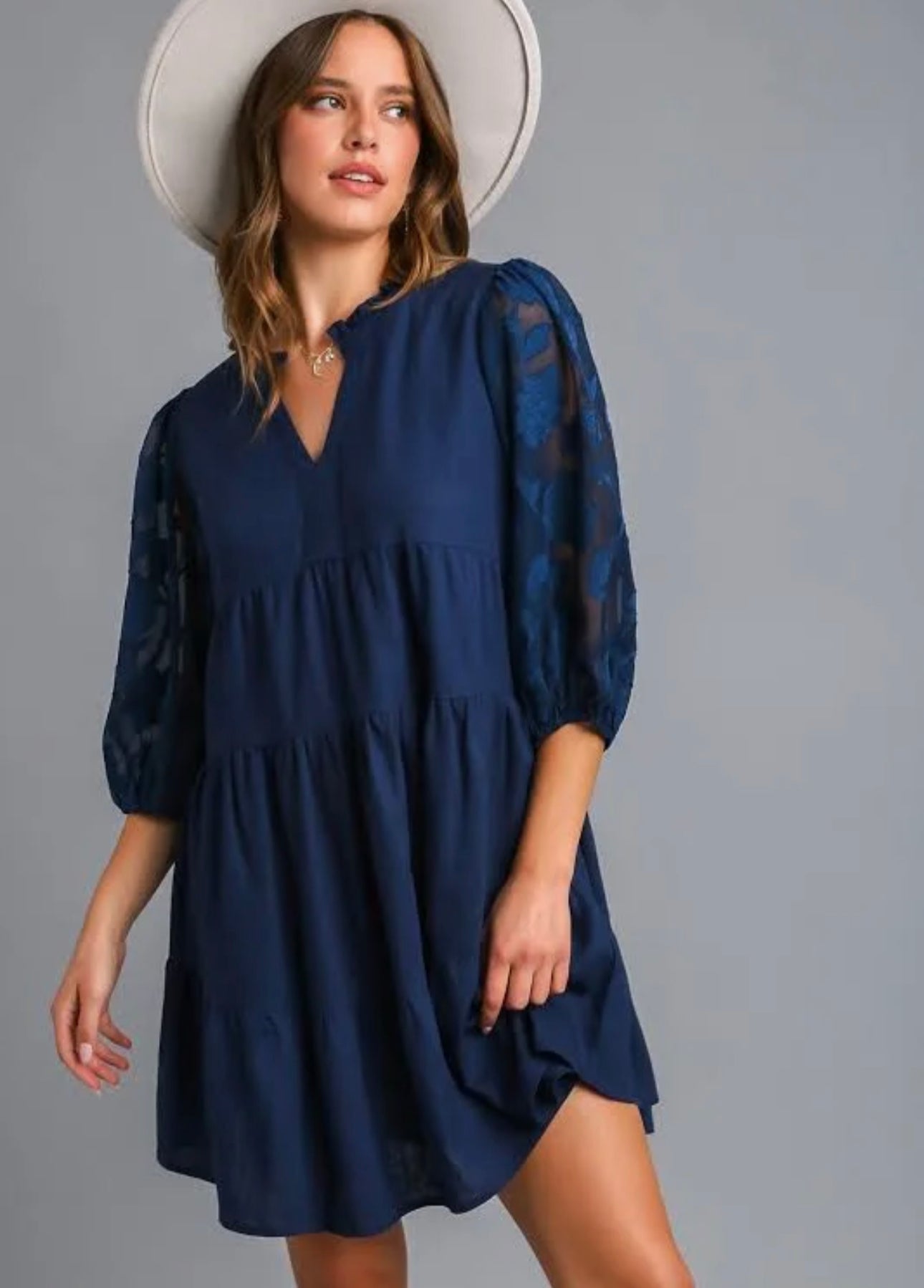Floral Contrast Sleeve Tiered Dress