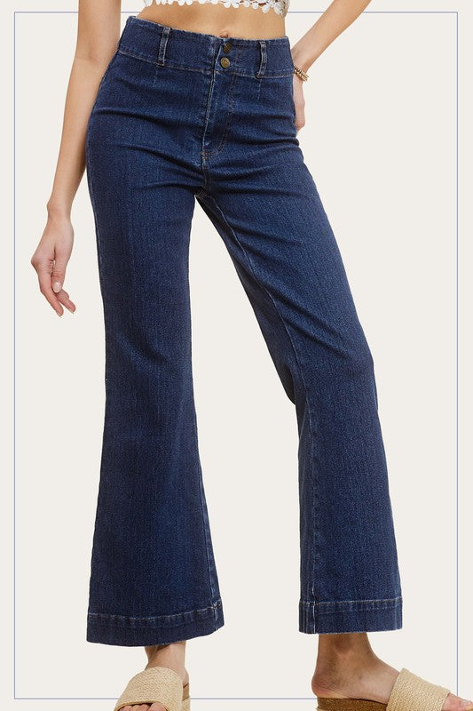 High Waisted Dark Denim Wide Flare Pants