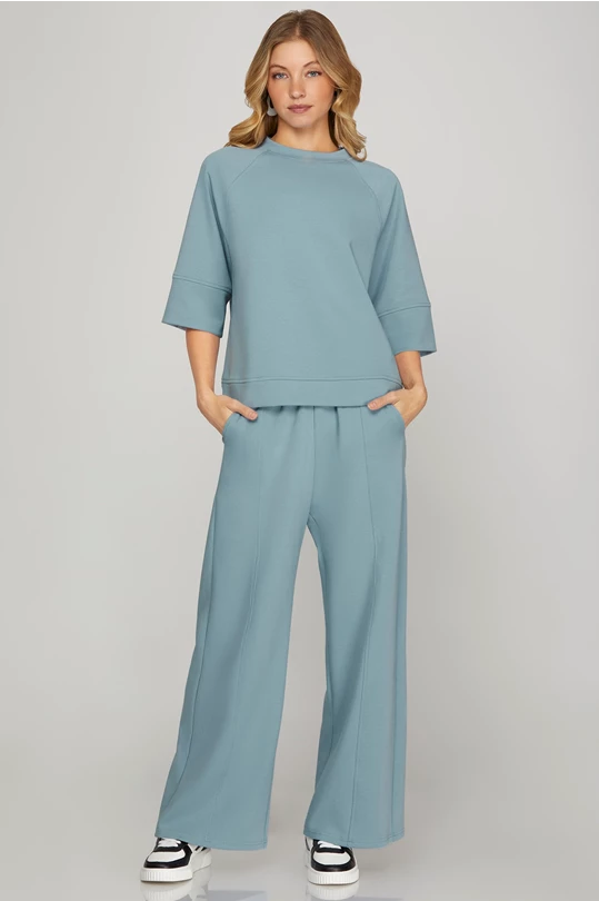 WAISTED ELASTIC SCUBA KNIT LONG PANTS WITH POCKETS-How Cute is That? Boutique