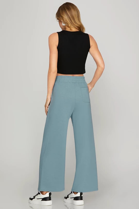 WAISTED ELASTIC SCUBA KNIT LONG PANTS WITH POCKETS-How Cute is That? Boutique
