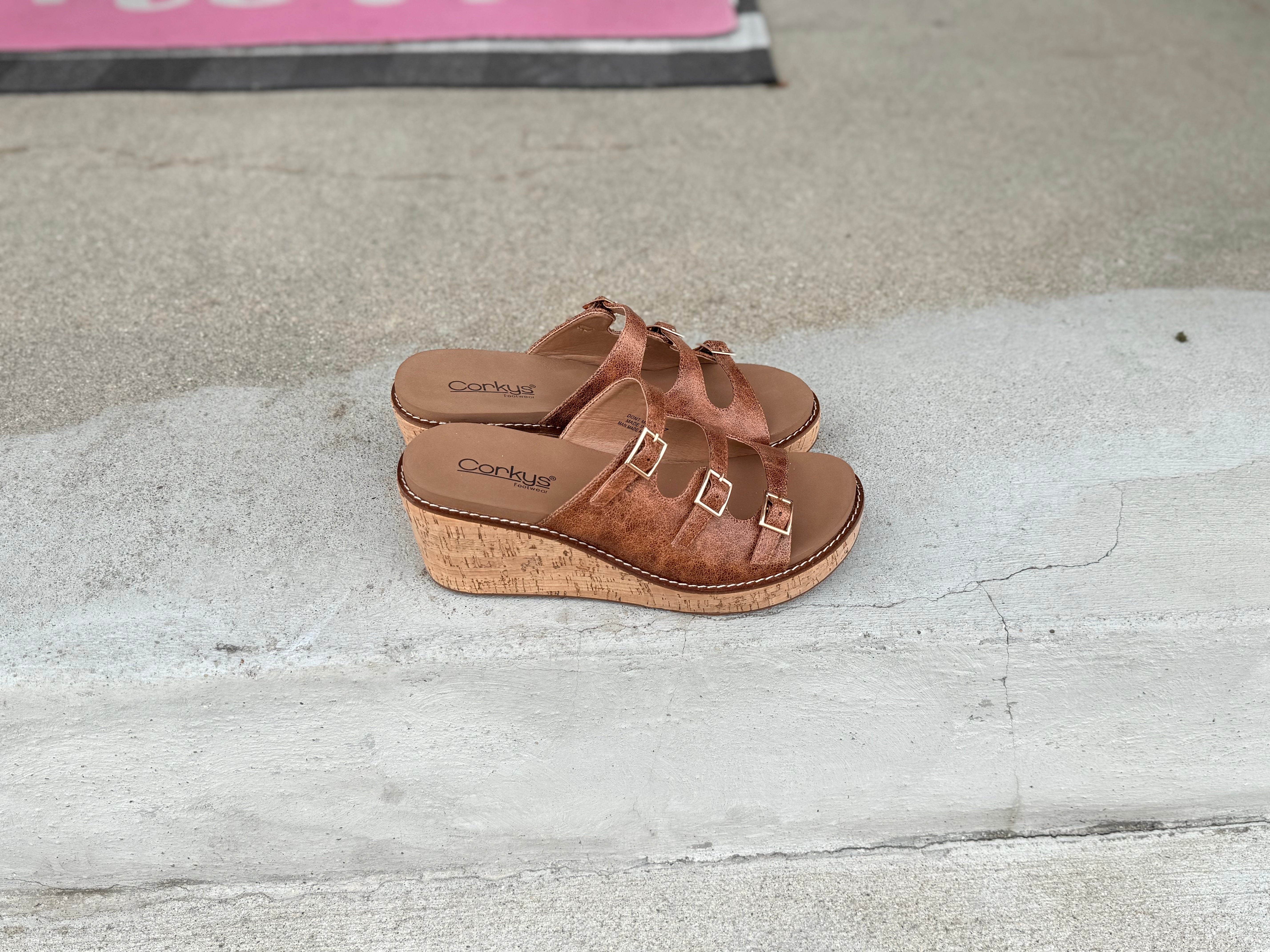 Corky’s Don’t Mind Me Wedge Sandals – Cognac Crinkle-How Cute is That? Boutique