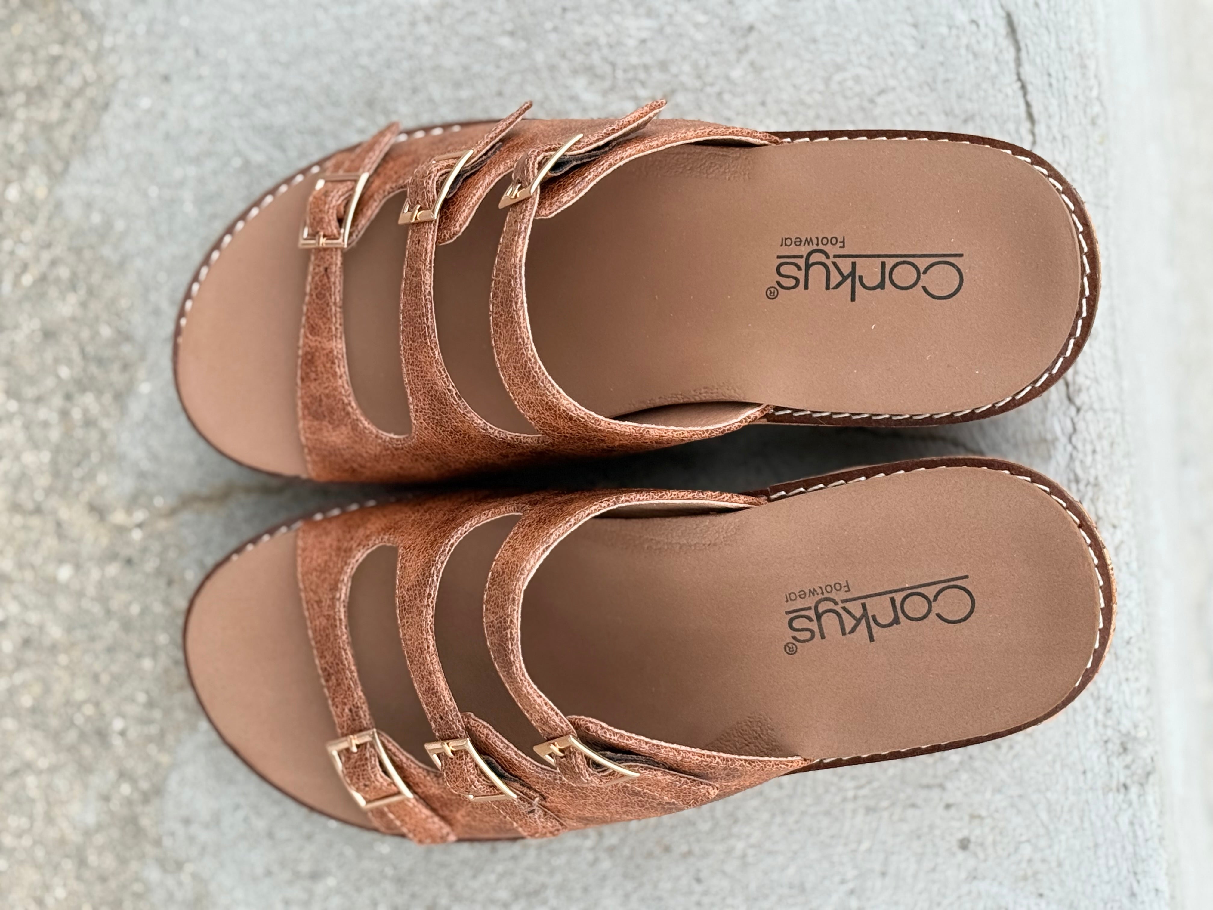 Corky’s Don’t Mind Me Wedge Sandals – Cognac Crinkle-How Cute is That? Boutique