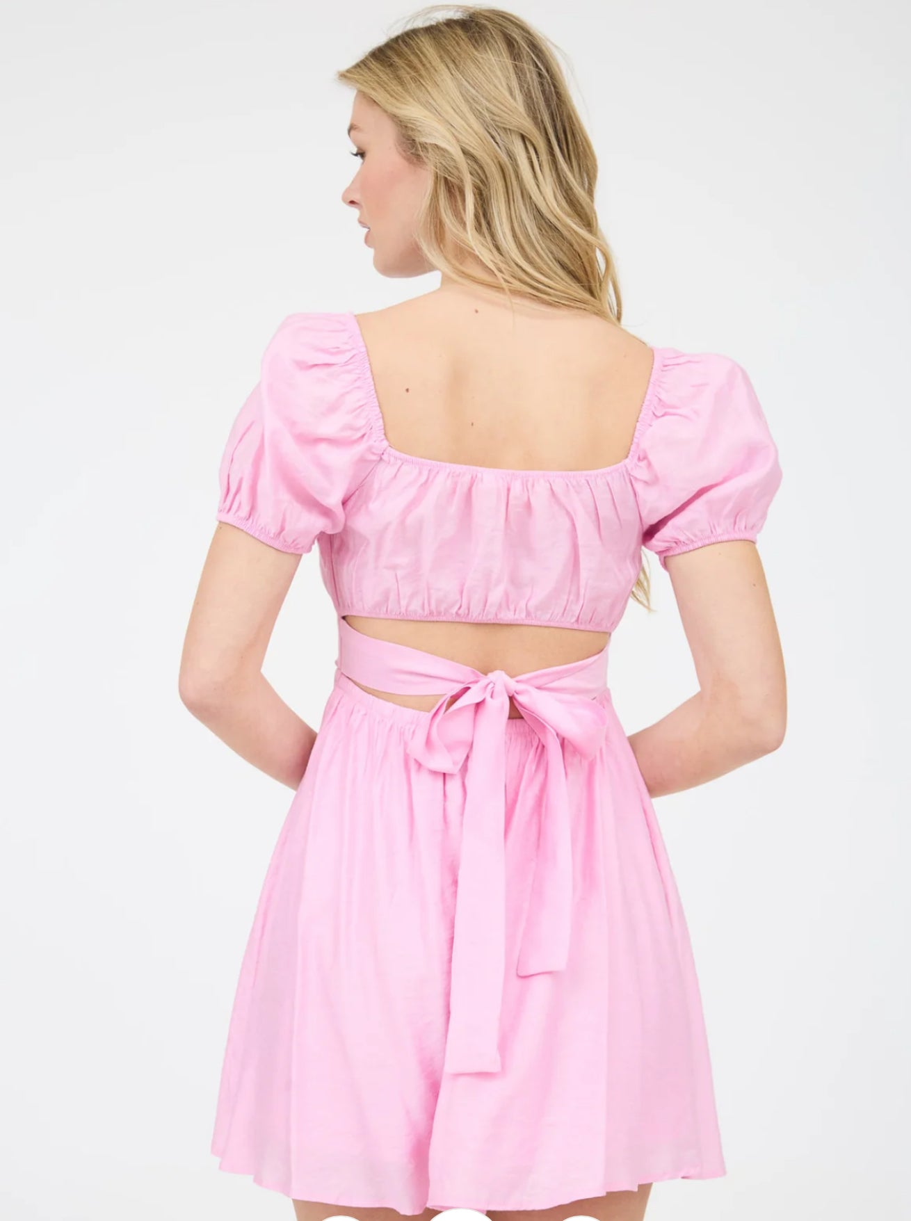 RUFFLE SLEEVE BACK TIE SOLID MINI DRESS-How Cute is That? Boutique