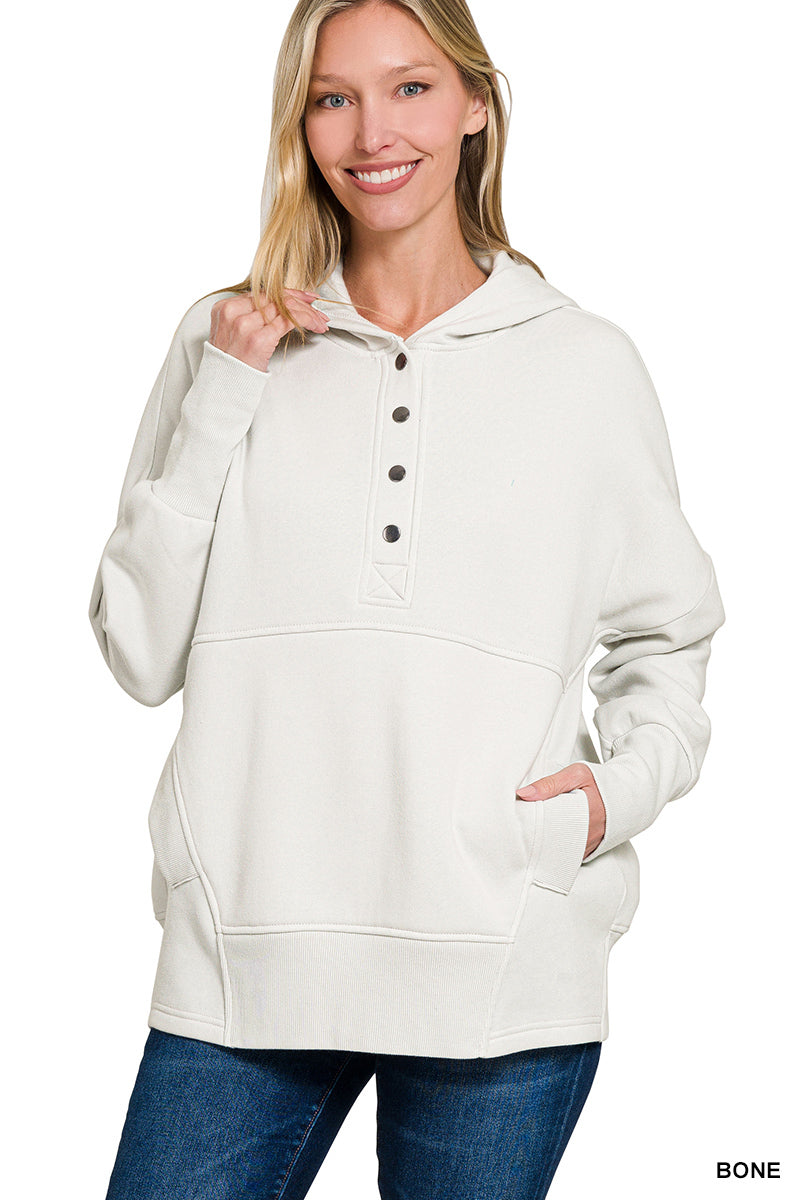 FLEECE HALF SNAP BUTTON HOODED SWEATSHIRTS-How Cute is That? Boutique