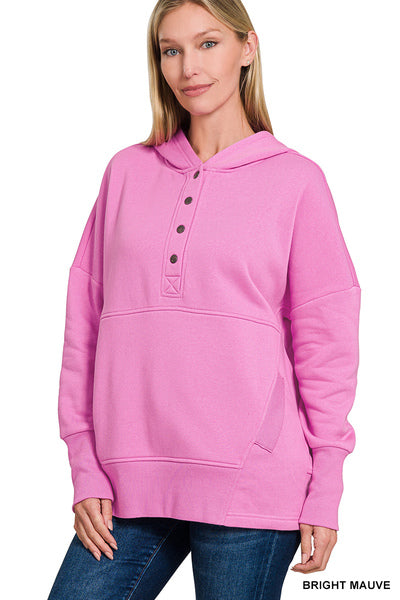 FLEECE HALF SNAP BUTTON HOODED SWEATSHIRTS-How Cute is That? Boutique