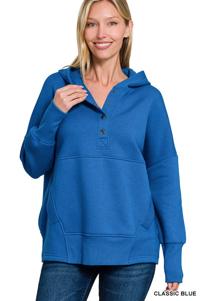 FLEECE HALF SNAP BUTTON HOODED SWEATSHIRTS-How Cute is That? Boutique