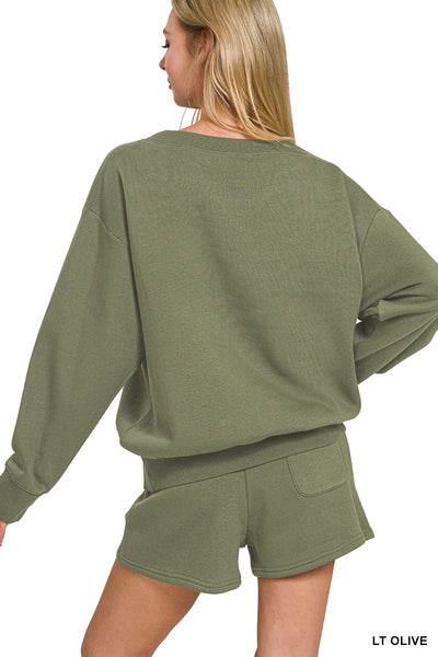 FLEECE BOAT NECK SWEATSHIRTS & SHORTS 2PCS SET-How Cute is That? Boutique