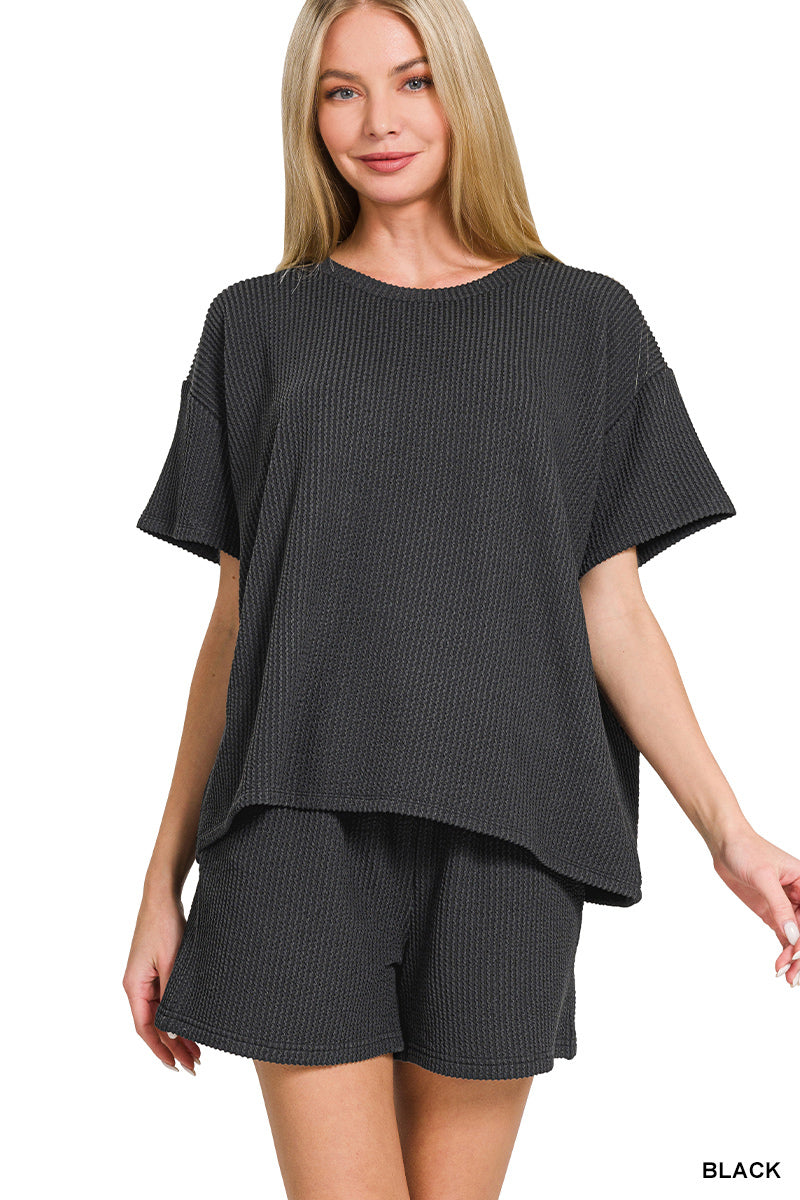 CORDED RIB SHORT SLEEVE TEE & SHORTS 2PCS SET-How Cute is That? Boutique