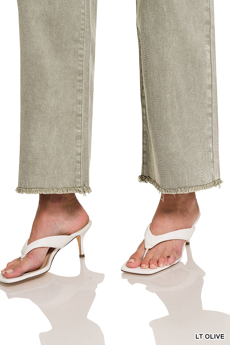 ACID WASHED FRAYED CUTOFF HEM STRAIGHT WIDE PANTS-How Cute is That? Boutique
