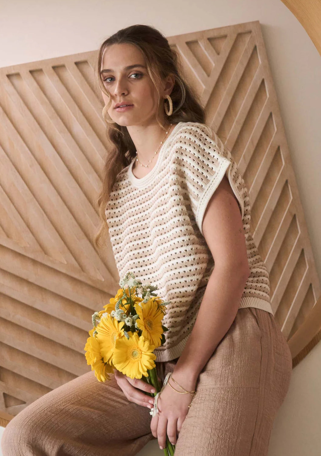 STRIPE CROCHET KNIT BATWING SHORT SLEEVE SWEATER-How Cute is That? Boutique