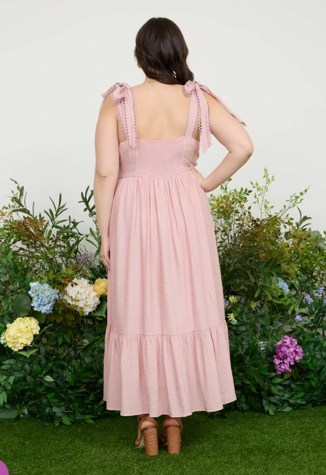 Scallop Eyelet Trim Tie Strap MIDI Dress- Plus-How Cute is That? Boutique