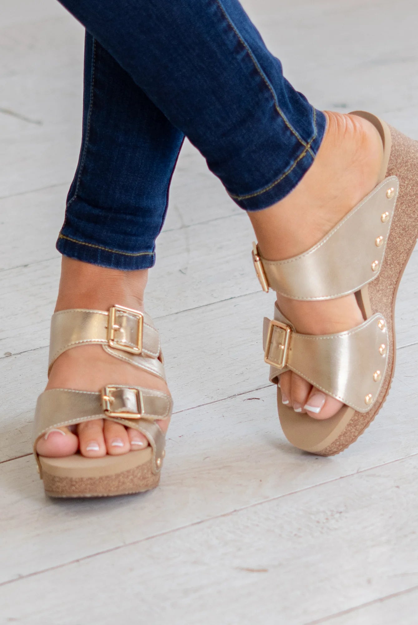 Gertrude Faux Leather Sandals in Gold-How Cute is That? Boutique