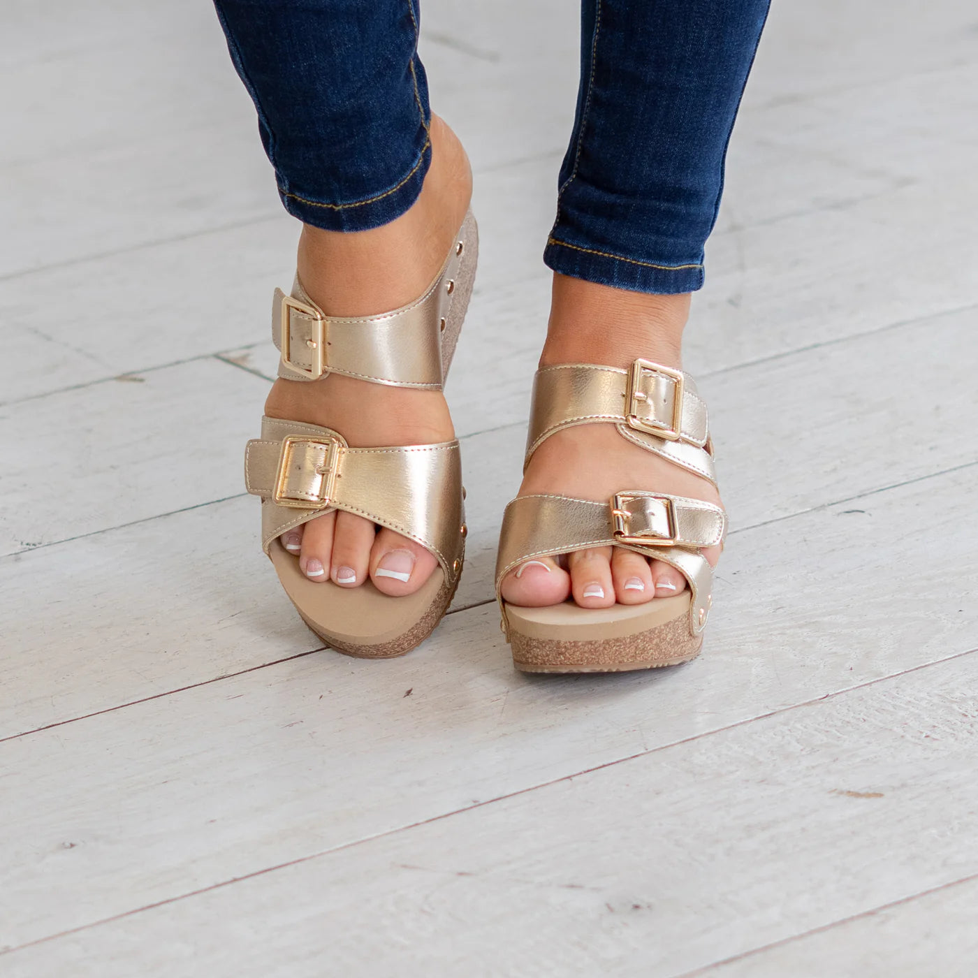 Gertrude Faux Leather Sandals in Gold-How Cute is That? Boutique